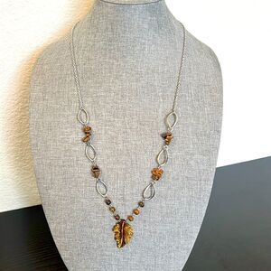 Natural Tiger's Eye and Stainless Steel Long Necklace